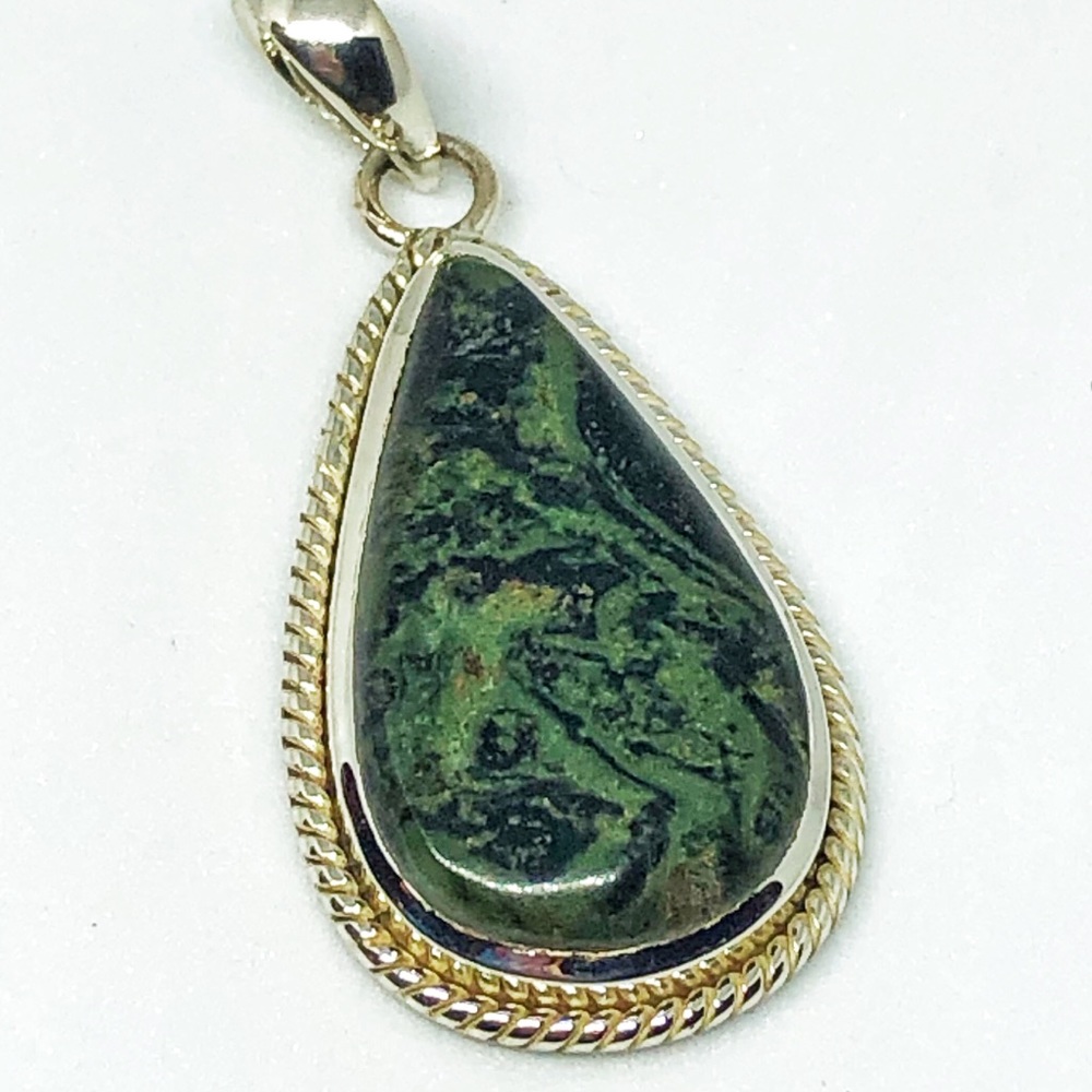 Green Jasper Sterling Pendant Necklace